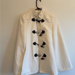 Elegant White Cape Coat with Black Accents